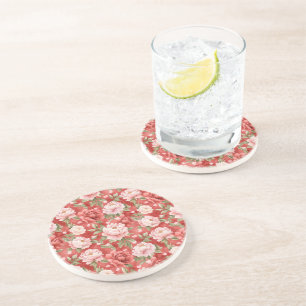 Dessous De Verre En Grès Fleurs roses rouges chic
