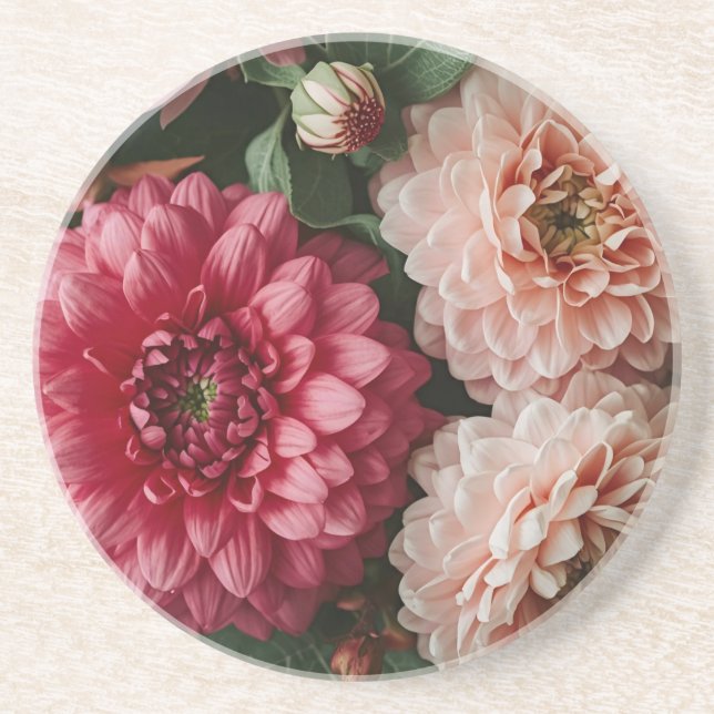 Dessous De Verre En Grès Fleurs Roses Vintage (Devant)