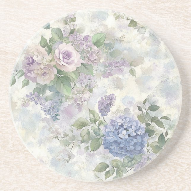 Dessous De Verre En Grès Fleurs roses violettes romantiques (Devant)