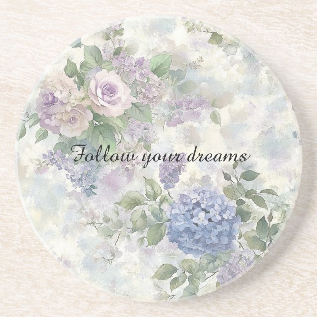 Dessous De Verre En Grès Fleurs roses violettes romantiques (Devant)