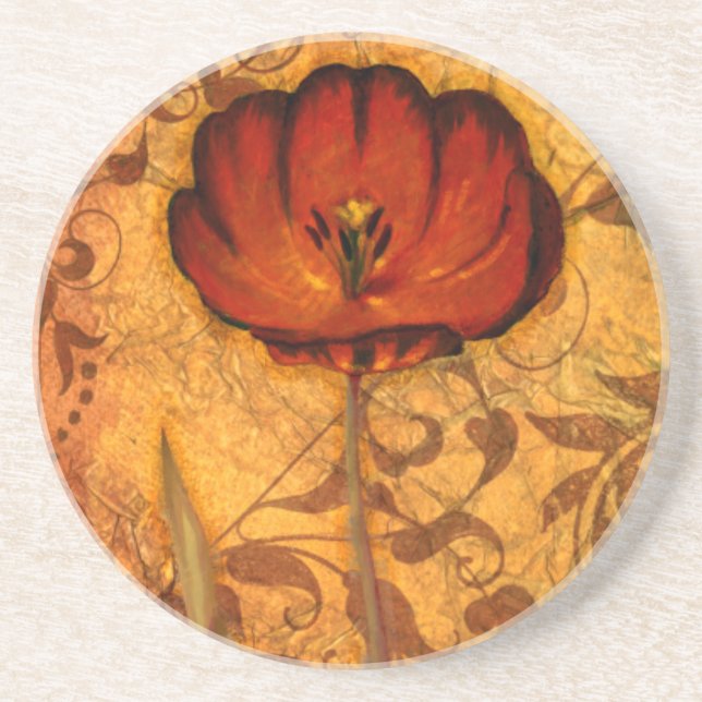 Dessous De Verre En Grès Fleurs rouges I (Devant)