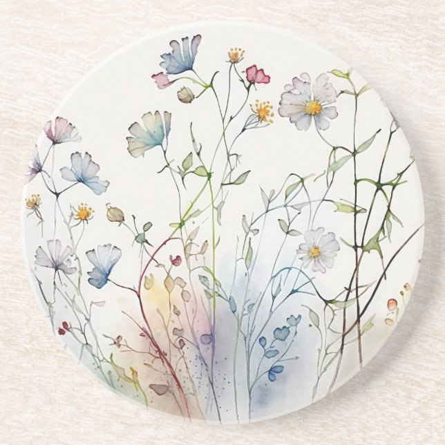 Dessous De Verre En Grès Fleurs sauvages aquarelle (Devant)