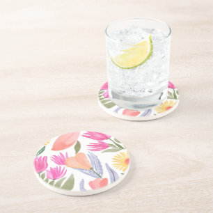 Dessous De Verre En Grès Fleurs sauvages aquarelles colorées Peintes à la