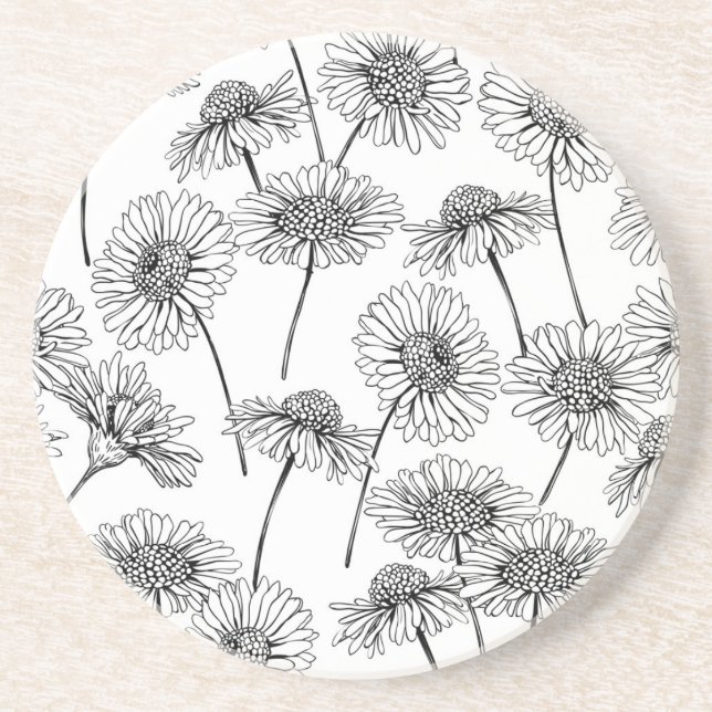 Dessous De Verre En Grès Fleurs sauvages en noir et blanc (Devant)