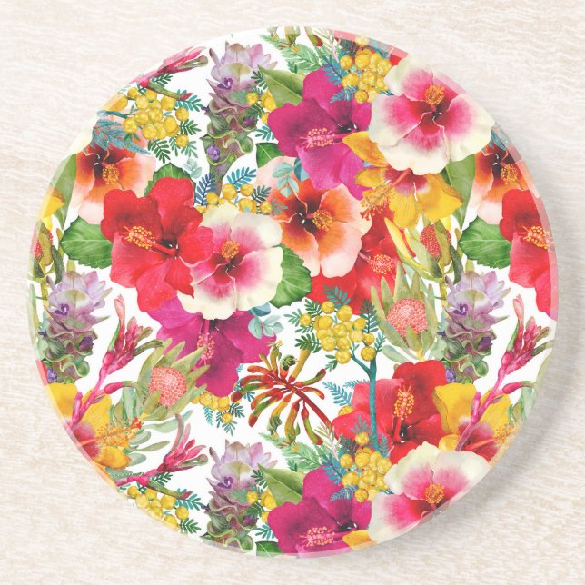 Dessous de verre en grès Fleurs tropicales chaudes (Devant)