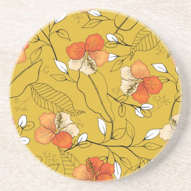 Dessous De Verre En Grès Fleurs tropicales Feuilles : Papier peint exotique (Devant)