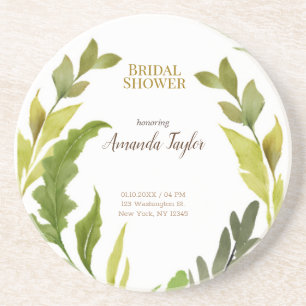 Dessous De Verre En Grès Fleurs verdure aquarelle Élégant Shower de mariage