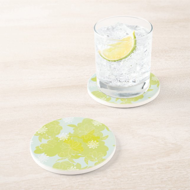 Dessous De Verre En Grès Fleurs vertes (Côté)