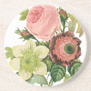 Dessous De Verre En Grès Fleurs Vintage, Anémones Roses Clématites par Redo