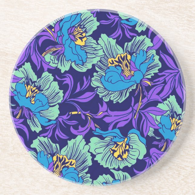 Dessous De Verre En Grès Fleurs violettes et bleues William Morris (Devant)