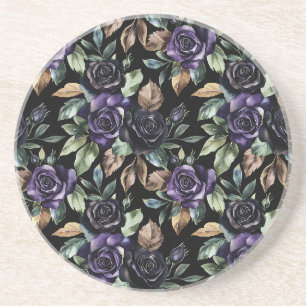 Dessous De Verre En Grès Fleurs Violettes Feuilles Bronze