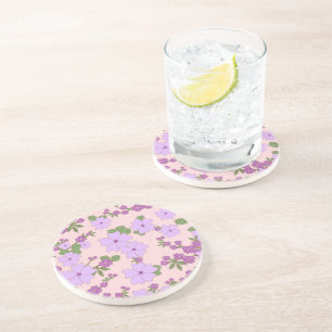 Dessous De Verre En Grès Fleurs Violettes, Modèle Floral, Motif De Fleurs