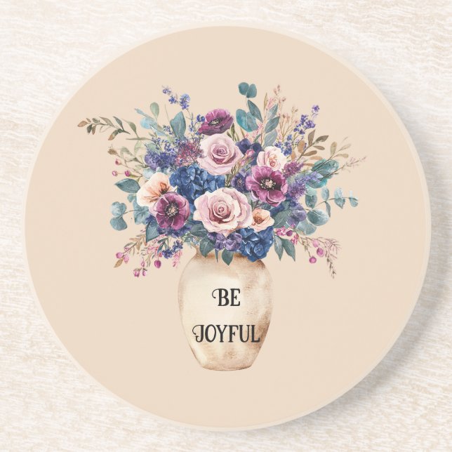 Dessous De Verre En Grès Fleurs Violettes Roses Rouges Joyeuses (Devant)