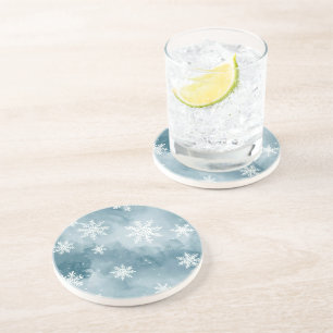 Dessous De Verre En Grès Flocons de neige bleu pâle Aquarelle Hiver
