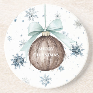 Dessous De Verre En Grès Flocons de neige bleus blancs Noël Noix de coco av