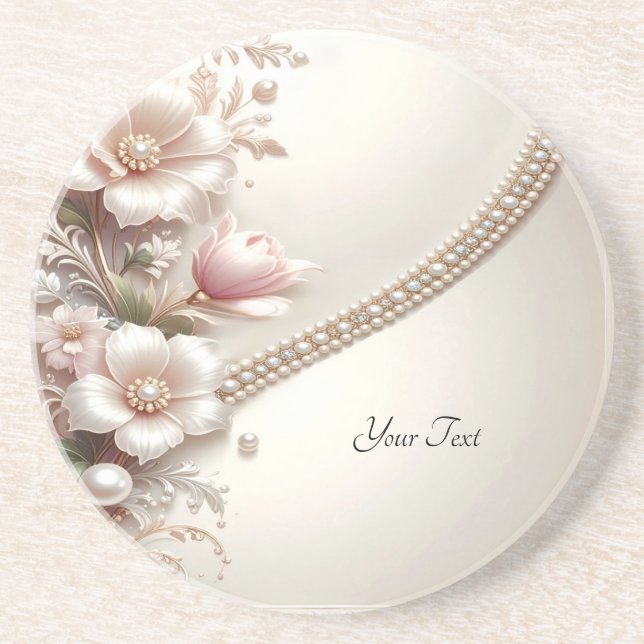 Dessous De Verre En Grès Floral and Pearl Embellishments Sandstone Coaster (Devant)