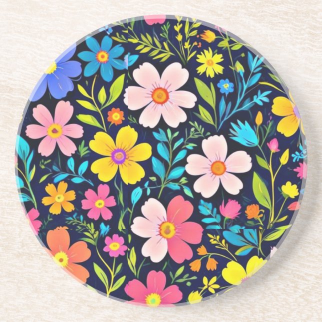Dessous De Verre En Grès Floral Digital Peinture Fleurs Motif-38875 (Devant)