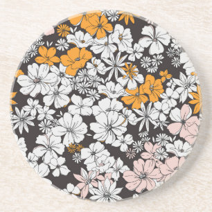 Dessous De Verre En Grès Floral Ditsy : Arrière - plan foncé coloré.