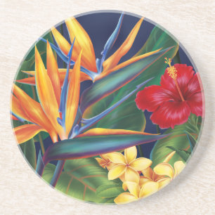 Dessous De Verre En Grès Floral hawaïen de paradis tropical