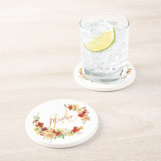 Dessous De Verre En Grès floral personnalisé d'automne  (Côté)