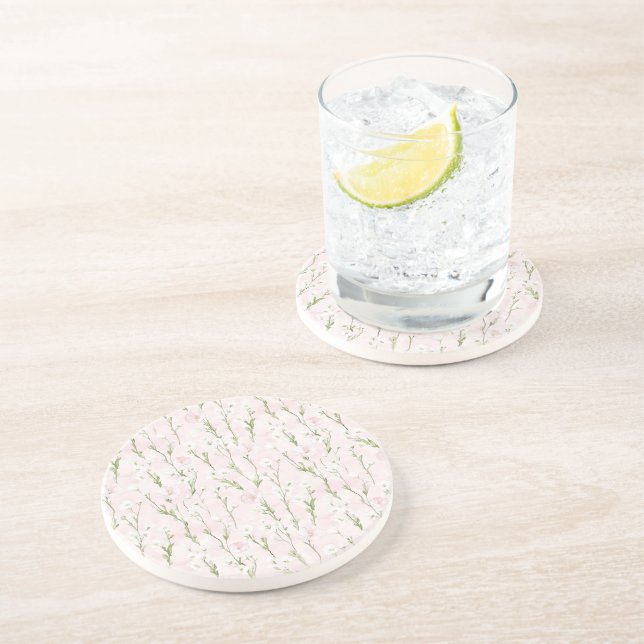 Dessous De Verre En Grès Floral rose pâle (Côté)
