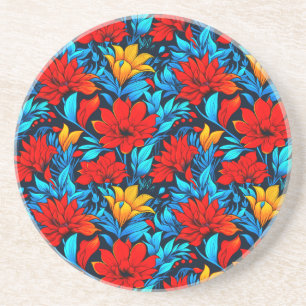 Dessous De Verre En Grès Floral Rouge jaune Fleurs Motif-13075
