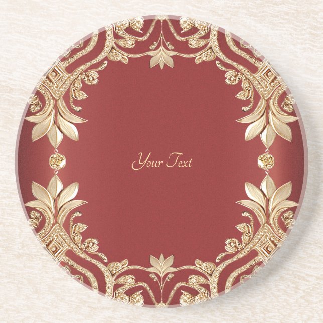 Dessous de verre en grès floral rouge or moderne (Devant)