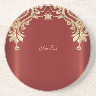 Dessous de verre en grès floral rouge or moderne