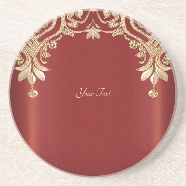 Dessous de verre en grès floral rouge or moderne (Devant)