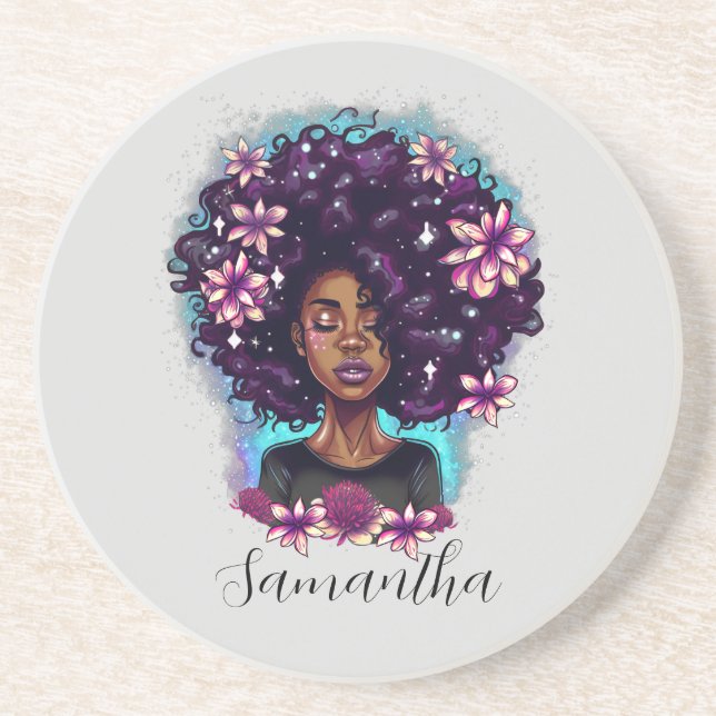 Dessous De Verre En Grès Floral Sparkling Afro Woman (Devant)
