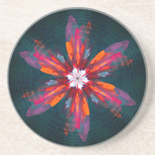 Dessous De Verre En Grès Flore Mandala Flowers Orange Red Blue Abstract
