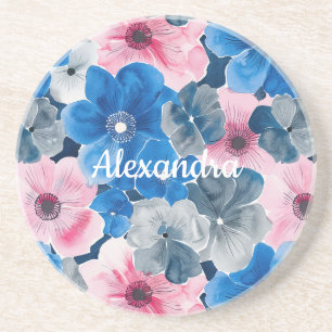 Dessous De Verre En Grès Flore rose chic