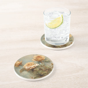 Dessous De Verre En Grès Flore Rose de pêche romantique