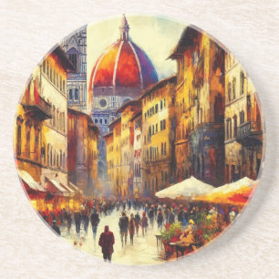 Dessous De Verre En Grès Florence, Italie Rue avec Duomo Peinture