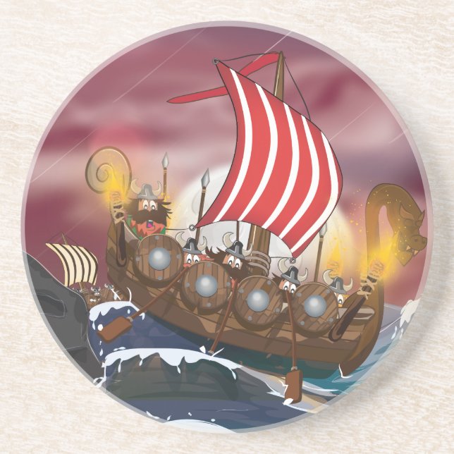 Dessous De Verre En Grès Flotte d'invasion de navires vikings (Devant)