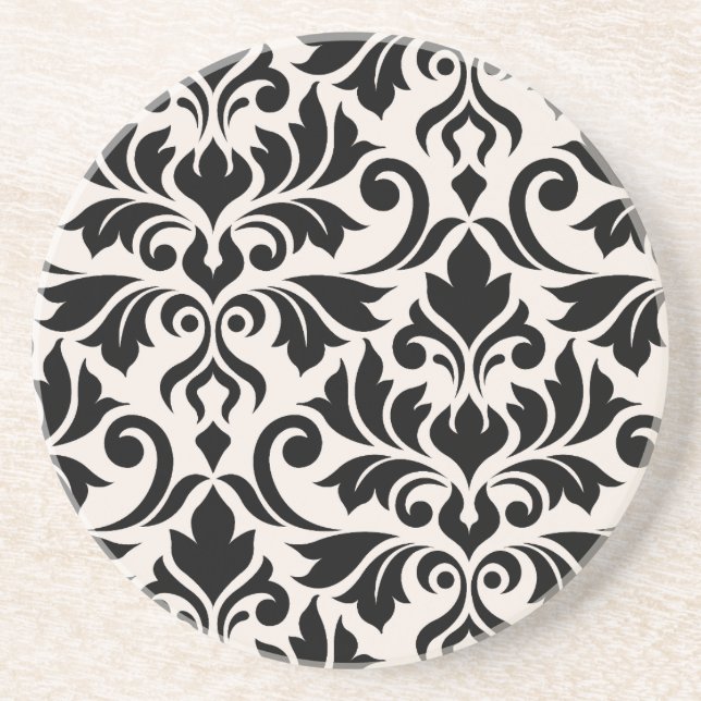 Dessous De Verre En Grès Flourissant Damask Art I Black on Cream (Devant)