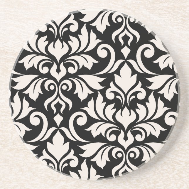 Dessous De Verre En Grès Flourissant Damask Art I Cream sur Black (Devant)