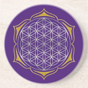 Dessous De Verre En Grès Flower Of Life - Lotus or argent