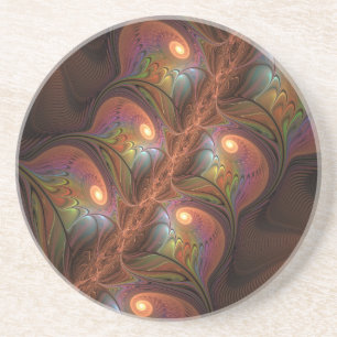 Dessous De Verre En Grès Fluorescent coloré Abstrait Trippy Brown Fractal