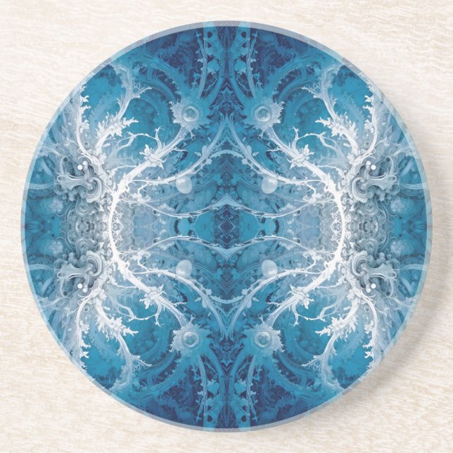 Dessous De Verre En Grès Flux cosmique sacré - Symétrie argent bleu (Devant)