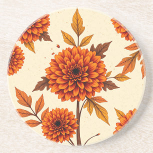 Dessous De Verre En Grès Fond floral vintage avec soucis et chêne