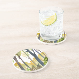 Dessous De Verre En Grès Forêt à l'aquarelle Peinture de forêt de la natu