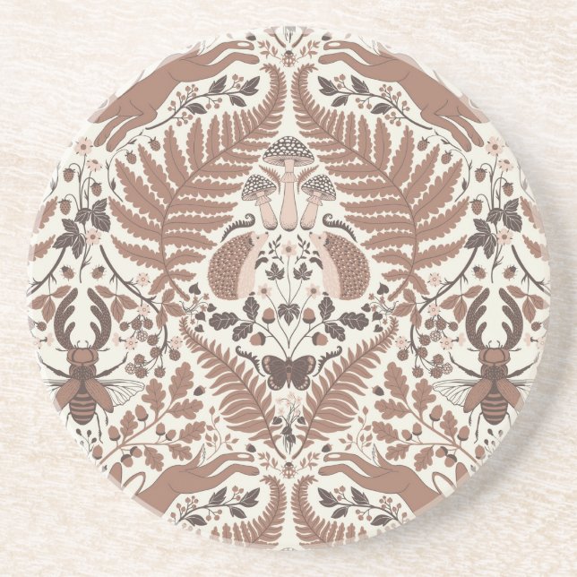 Dessous De Verre En Grès Forêt de mousse de Mocha/Bois et plantes (Devant)