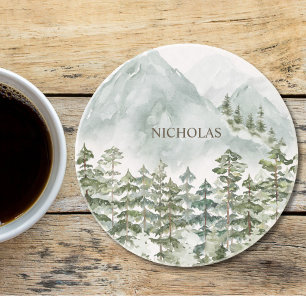 Dessous De Verre En Grès Forêt et Montagne Nature Aquarelle