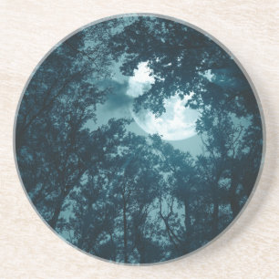 Dessous De Verre En Grès Forêt nocturne enchanteresse avec Pleine lune