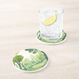Dessous De Verre En Grès Forêt verte Paysage aquarelle aéré