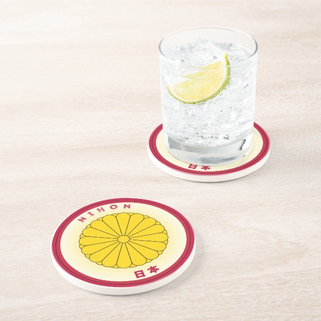 Dessous De Verre En Grès Forme du cercle du phoque impérial du Japon (Côté)