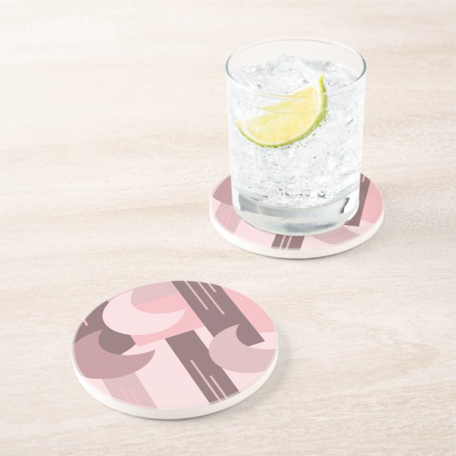 Dessous De Verre En Grès Formes géométriques bohèmes rose marron  (Côté)