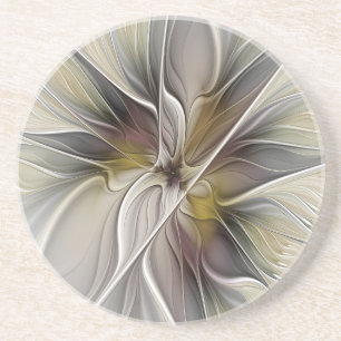 Dessous De Verre En Grès Fractal floral, fleur de fantaisie aux couleurs de