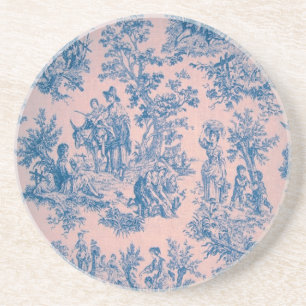 Dessous De Verre En Grès French toile de jouy bleu et rose élégant